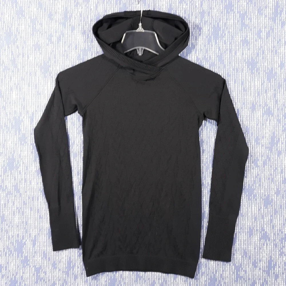 Lululemon Hoodie Womens XS Black Knit Textured Pullover Raglan Workout